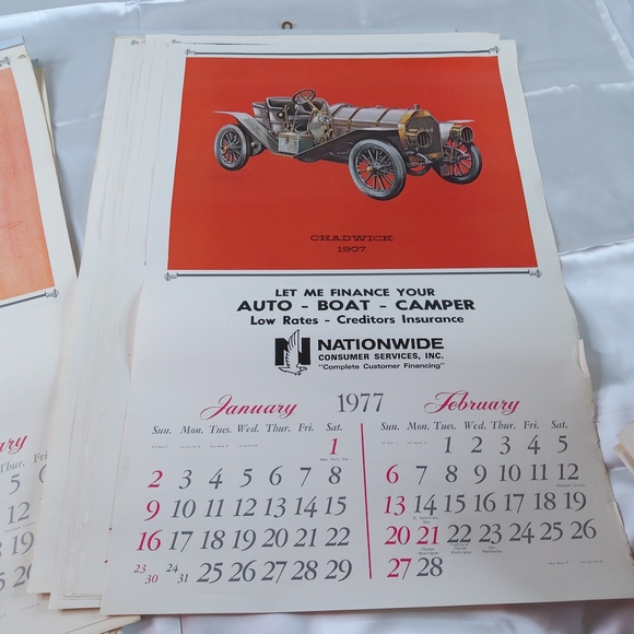 Vintage 1970's Antique Car Insurance Advertising Wall Hanging Calendar Lot Of 8 - Picture 8 of 16